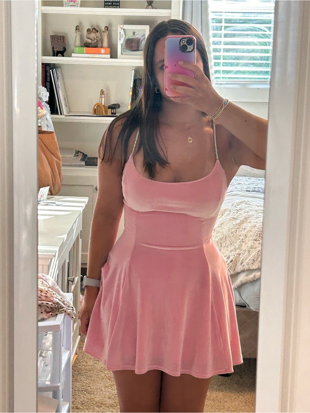 Lucy in the sky mini dress a line size small light pink velvet with silver